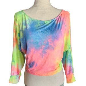 Absolutely Love It Tie Dye Long Sleeve Stretch Crop Top Tee Shirt Women's S NWT